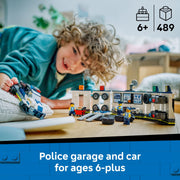 LEGO 60457 City Custom Police Car Garage Building Toy, Modular Garage with Vehicle Turntable, Customizable Police Cruiser, 489 Pieces