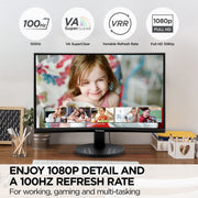 ViewSonic VA2416C 24 Inch Curved Monitor, 1500R Curvature, Full HD 1080p IPS, 100Hz Refresh Rate, HDMI and DisplayPort, Black