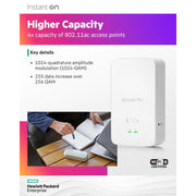 Aruba Instant On AP22D Dual Band Wi-Fi 6 Wireless Access Point, Indoor, 1.44 Gbps, 2.5 GbE Uplink, MIMO Technology, Ceiling and Wall Mountable, S1U75A