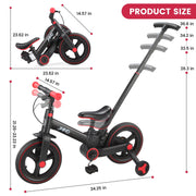 JMMD 6-in-1 Toddler Bike with Adjustable Seat, Handbrake, Alloy Steel Frame, All-Terrain EVA Wheels, Foldable Design, Black, S900Black