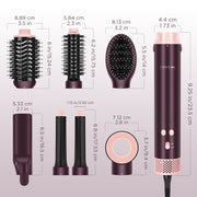 PARWIN PRO BEAUTY 7-in-1 Dual Voltage Hair Styler with Air Straightener, 28mm Auto Wrap Curlers, Paddle Brush, Blow Dryer, Jasper Plum, AB0326C