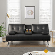 Renwick WDct8q0001 LuxuryGoods Modern Faux Leather Futon with Cupholders and Pillows, Black