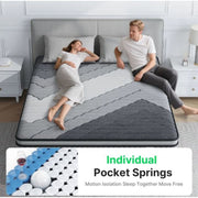 BEHOST 12 inch Queen Mattress in a Box, CertiPUR-US Memory Foam and Individual Pocket Springs Hybrid Mattress for Pressure Relief, Gray - Breathable Construction
