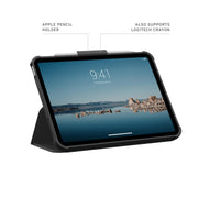 Urban Armor Gear Plyo LT Tablet Case with Military-Grade Drop Protection, Adjustable Kickstand, Apple Pencil Holder, Clear Back, Ice Black, Compatible with iPad 11