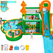 TASKBAY Giant 10 in 1 Inflatable Water Slide with Extended 17FT Slide, Bounce House, Ball Shooting, Ring Toss, Dual Pools for Kids 3-10