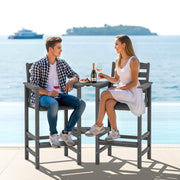 SERWALL Tall Adirondack Chairs Set of 2 with Connecting Table, HDPE Outdoor Barstools, Grey