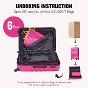 Gowill 9-Piece Luggage Set, Hard ABS Shell, 20/24/28 Inch Suitcases with 6 Organizing Bags, 360 Spinner Wheels, Blue or Rose