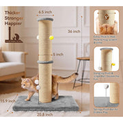 Unbranded Cat Scratching Post, 5-Inch Thick Sisal Pole, 36-Inch Tall Tower with 20.8x15.9-Inch Extra-Stable Base, Gray, Top Perch