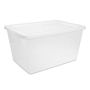 Sterilite 58 Quart Clear Plastic Storage Bin with White Snap-On Lid, Stackable, BPA-Free, Pack of 8