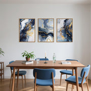 TOARTi Blue Abstract Framed Canvas Wall Art Set, Blue and Gold Modern Aesthetic, 16x24 in