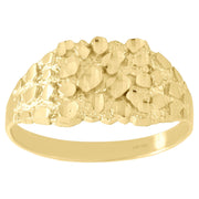 JFL Diamond Jewelry Real 10K Yellow Gold Men's Nugget Ore Style Pinky Ring, 10.5mm Wide, Size 7