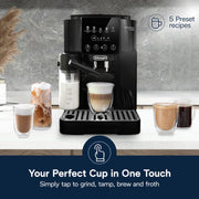 De'Longhi Magnifica Start Automatic Espresso Machine with Built-in Conical Burr Grinder, LatteCrema Milk Frother, 5 One-Touch Drinks, Black, ECAM22080B