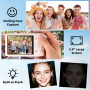 Ourlife 5K Digital Camera for Vlogging, 72MP Sensor, Autofocus, 16X Digital Zoom, Built-In Flash, Pink, 64GB Card, 2 Batteries