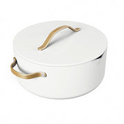 Made By Gather Beautiful 8 Quart Ceramic Non-Stick Stock Pot with Strainer Lid, White Icing