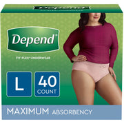Kimberly Clark Depend Fit-Flex Incontinence Underwear for Women, Maximum Absorbency, Large, Light Pink, 40 Count