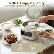 Bluebow Digital Rice Cooker 8-in-1 Smart Multi-Cooker 5.3QT Non-Stick Inner Pot White
