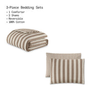 WELSPUN USA INC Drew Barrymore Beautiful 3-Piece Reversible Cotton Slub Comforter Set, Natural, Full/Queen