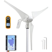 Pikasola 400W 12V Wind Turbine Generator with 5 Nylon Fiber Blades, 30A Hybrid Charge Controller Compatible with 500W Solar Panel