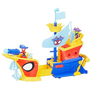 Hasbro Spidey and His Amazing Friends Water-Webs Webs Ahoy Bubble Pirate Ship Playset with 3-Inch Action Figures, Extending Hull, Wave-Simulating Wheels, Bubble Maker, 17 to 21 in