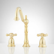 Victorian Gooseneck Lavatory Faucet with Metal Cross Handles and Rod Type Drain - Polished Brass-LEAD FREE