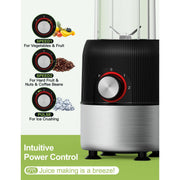 Suodoka 2-in-1 Multipurpose Blender with 500W Motor, Four Stainless Steel Blades, 22oz BPA-Free Portable Bottle, Three Speeds, Motor Bottom Suction Cup