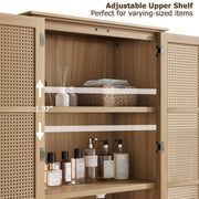 Homfa Bathroom Storage Cabinet with Rattan Doors, 2 Drawers, Adjustable Shelves, Oak Finish, 64.1 in Height X031-D20