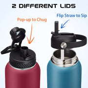 OOICO Insulated Water Bottle 40 OZ, Vacuum Stainless Steel Flask, Keep Cold 48H Hot 12H, Wide Mouth with Straw and Spout Lids, Strap Carrier Bag, Protective Boot, Paracord Handle