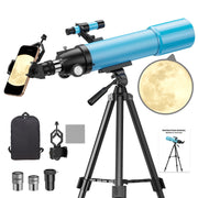 QUNSE 9032Refractor Telescope, 80mm Aperture, 500mm Focal Length, 20X-150X Magnification, Aluminum Tripod, Smartphone Adapter, Backpack