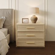 SICOTAS 3-Drawer Nightstand Set of 2 with Oversized Storage, Adjustable Feet, Gold Handles, Light Oak Finish, 31.3 in W