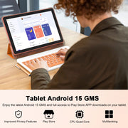 CUPEISI Android 15 Tablet, 10.1 Inch IPS HD Screen, 20GB RAM, 128GB ROM, 2TB Expandable Storage, Quad-Core 2.0GHz Processor, 5G WiFi 6, Bluetooth 5.0, 2 in 1 with Keyboard Case Mouse Stylus, CP31M