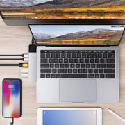 Sanho Hyper NET 6-in-2 USB-C Docking Station, 4K30Hz HDMI, Gigabit Ethernet, 40Gbps Data Transfer, 100W Power Delivery, Aluminum, Silver, GN28N-SILVER