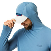 AFTCO Tailwind SuperSoft Performance Fishing Hoodie, Blue Shadow, Mens Active Fit, Moisture-Wicking Drirelease Fabric, Thumbholes, Flexible Hood, M63234