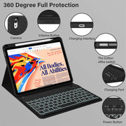 Kenke Keyboard Case for iPad Air 11-Inch M3 M2 and 5th 4th Generation, Wireless Detachable Backlit Keyboard with Pencil Holder, Black