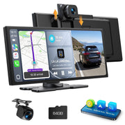 Lamtto 10.25-Inch Wireless CarPlay Screen with 2.5K Front Dashcam, 1080P Rear Backup Camera, GPS Navigation, Bluetooth, Siri, DVR, 64GB Card RC28