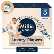 ZURU 119110 Millie Moon Luxury Diapers, Size 5, 58 Count, CloudTouch Softness, Ultra Absorbent Core, Double Leak Guards, Snug High Waistband, Wetness Indicator