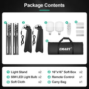 Emart 16x16 Softbox Photography Lighting Kit, 50W Dimmable LED Panels, Adjustable 3000K-6000K Color Temperature, Remote and App Control, 2 Pack
