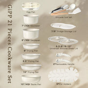 GIPPHAU 21 Piece Ceramic Pots and Pans Set Non Stick, Cookware Set with Detachable Handles