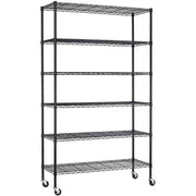 BestOffice FDW-WS-776-Black 6 Tier Wire Shelving Unit with Wheels 2100LBS Capacity-18x48x82, Black