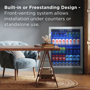 TCL 161 Can Beverage Cooler, 24 In, Stainless Steel, Wi-Fi Enabled, Adjustable Temperature, LED Lighting, Compact TRV161BAS