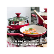 GreenPan CC002330-001 Rio Ceramic Nonstick 16-Piece Pots & Pans Cookware Set, Red
