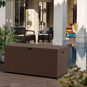 Sunvivi Outdoor 140 Gallon Patio Storage Box with Waterproof Inner Liner, Aluminum Frame, Brown