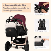 BabbleRoo Large Capacity Baby Diaper Bag Backpack, Waterproof Polyester, Black & Apricot, Includes Changing Mat and Stroller Straps