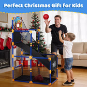 EcoSummer 2-in-1 Kids Basketball Arcade Game Set Height Adjustable Indoor Outdoor Hoop with Dart Board 4 Balls 6 Sticky Balls Ages
