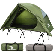 Arctic Lemmings 4-in-1 Elevated Camping Cot Tent, Waterproof 210T Oxford Fabric, Mesh Ventilation, Foldable Portable Tent Set for 1 Person, Green and Grey