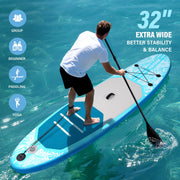 Hotsee Inflatable Stand Up Paddle Board, 10.6 ft, 6 in Thick, 32 in Wide Non-Slip EVA Deck, Removable Fins, Dual-Action Pump, Aluminum Paddle, Backpack Included