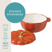 The Pioneer Woman Pumpkin Stoneware Mini Cocottes with Lids, Orange, Set of 3, 0.5 Quart Each