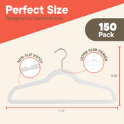 Campior Velvet Hangers, 150-Pack, Heavy-Duty 10 lbs Capacity, 360 Swivel Hook, Non-Slip White Velvet Finish, Space-Saving Design