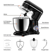 Ailessom AL-OB01 Stand Mixer,6.5-QT 660W 10-Speed Tilt-Head Food Mixer, Kitchen Electric Mixer with Bowl, Dough Hook, Beater, Whisk for Most Home Cooks, Black