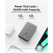 Belkin BoostCharge Power Bank 10,000mAh with Integrated USB-C Cable, 20W Fast Charge, Dual Device Charging, Gray