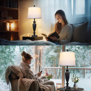 Cinkeda Table Lamps Set of 2, 27 in Tall Gold Industrial Bedside Lamps with USB and Type-C Charging Ports, Modern 3-Way Dimmable Touch Control, White Linen Shades, WMTD-939
